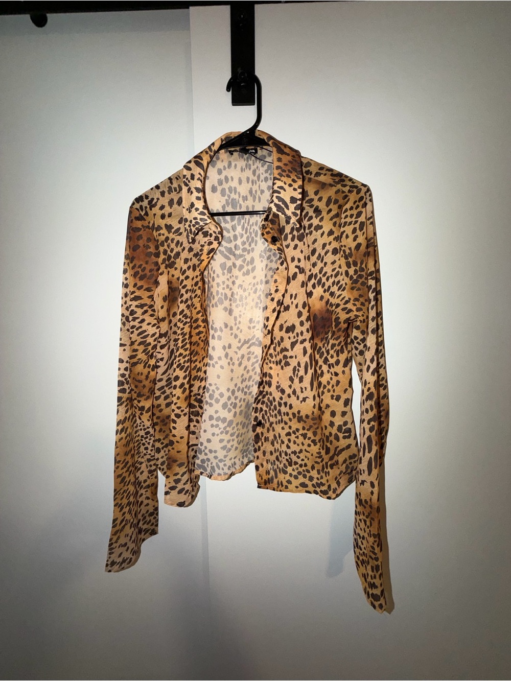 Fashion Nova Tan Leopard Print Sheer Button-Down Blouse